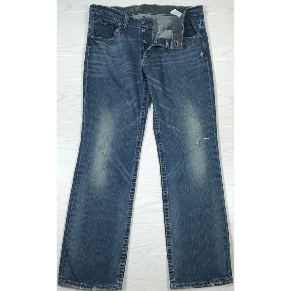 Vintage Hurley Jeans Mens 36x34 Blue Button Fly Grunge Skater Baggy Distressed